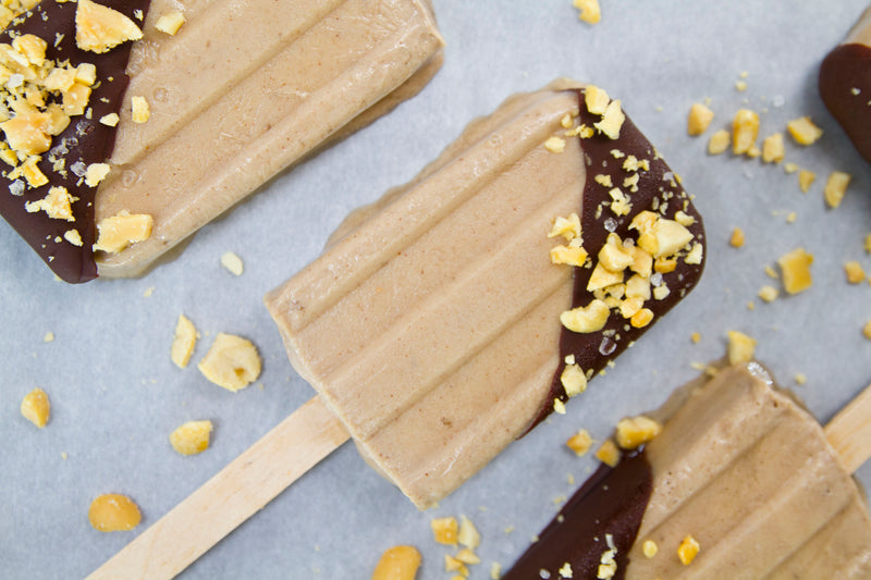 Chocolate Coated Peanut Butter Banana Popsicles