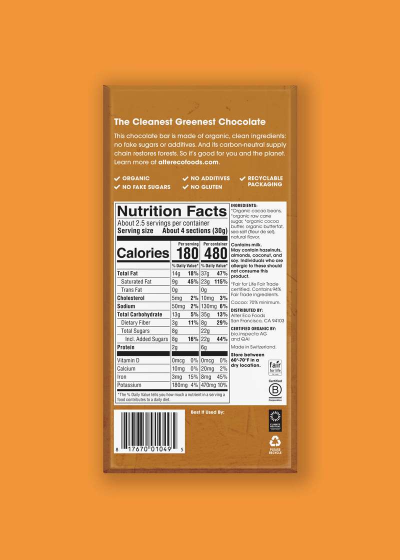 Brown butter 70% cacao nutrition