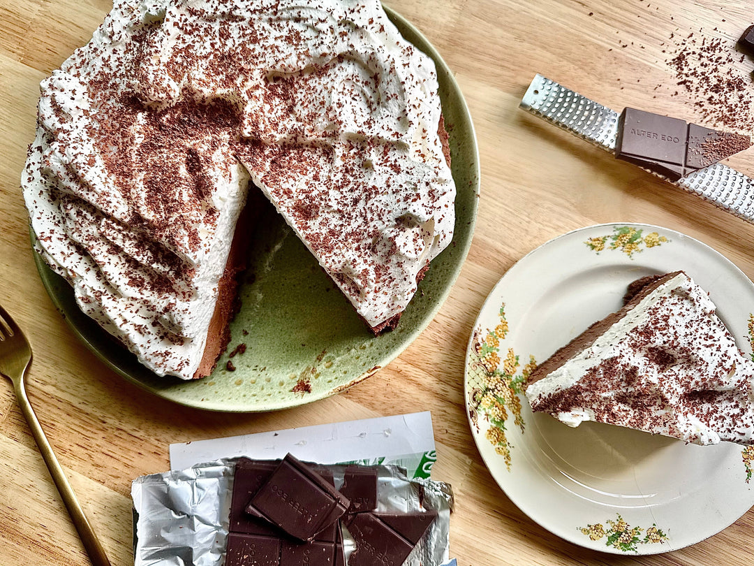 Salted Dark Chocolate French Silk Pie with Olive Oil Whip