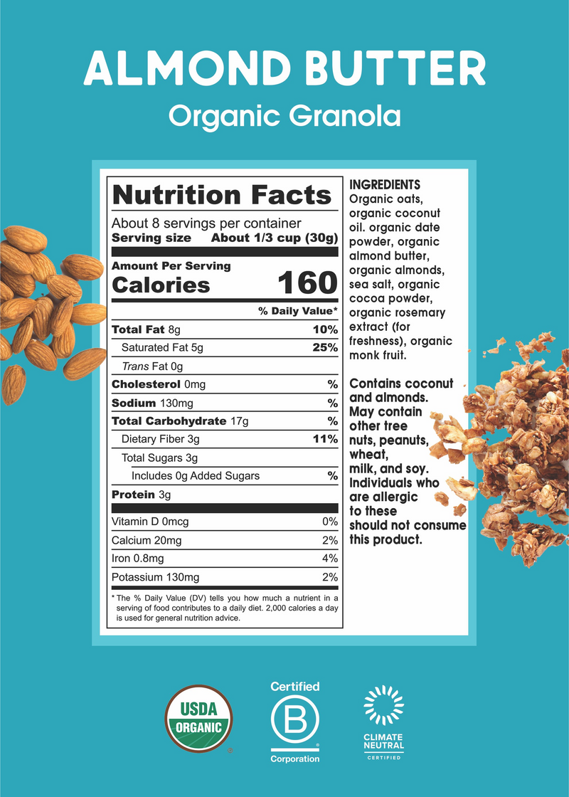 Almond Butter Organic Granola nutritional facts details