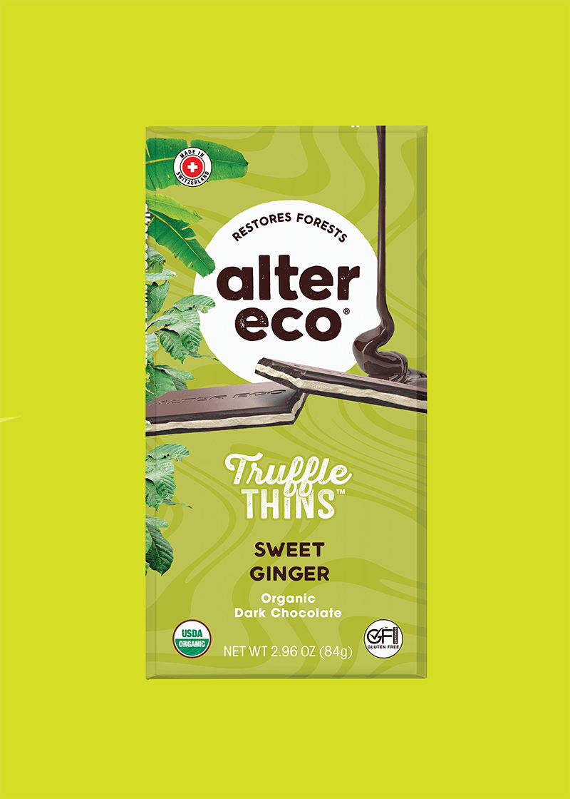 alter eco truffle thins sweet ginger organic dark chocolate