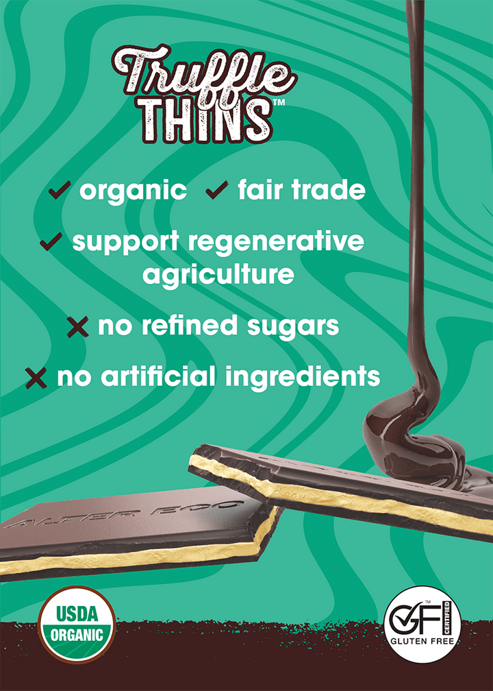 organic, fair trade, support regenerative agriculture, no refined sugars, no artificial ingredients