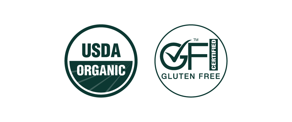 U S D A Organic, and gluten free certified logos
