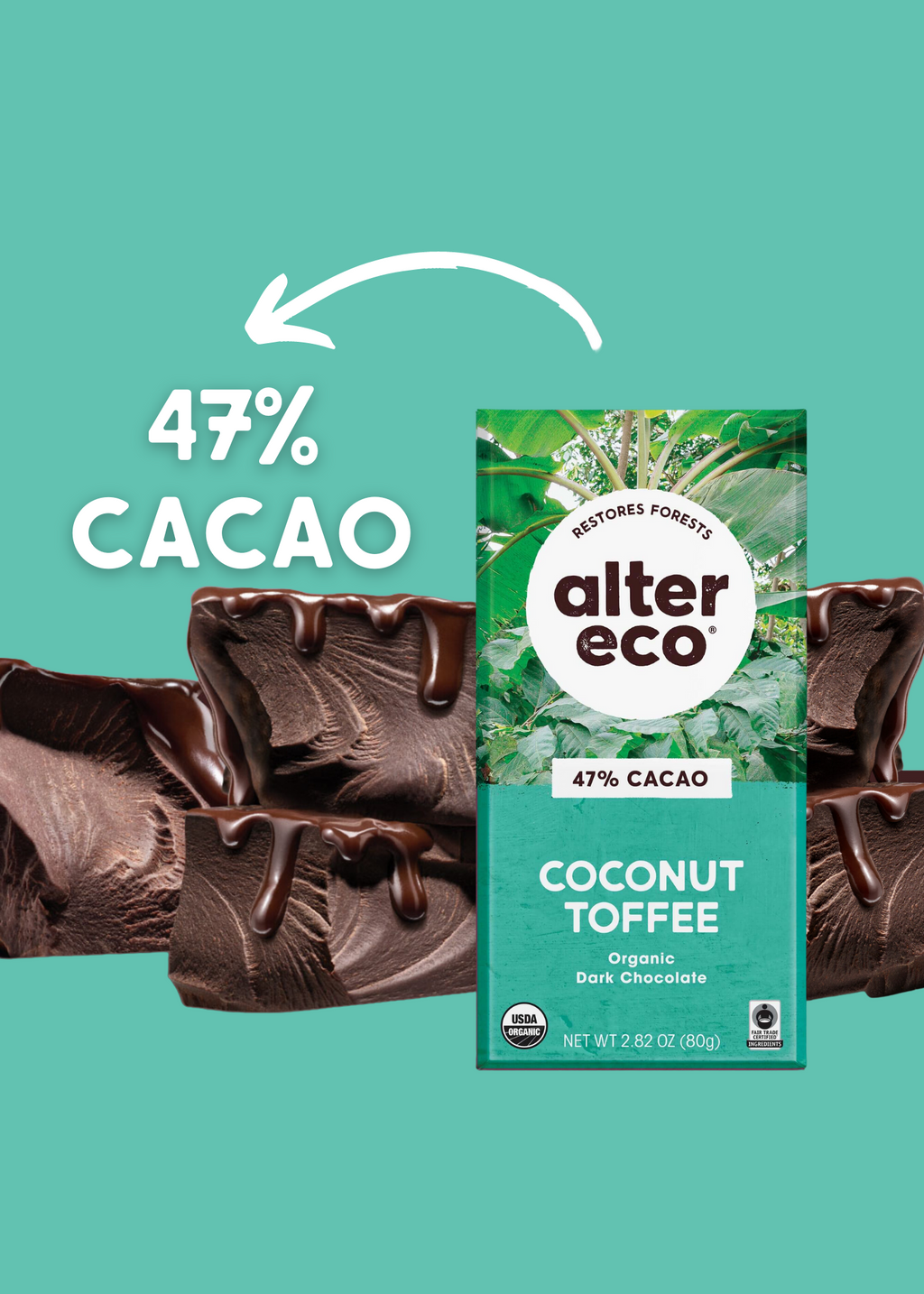 Dark Salted Coconut Toffee Chocolate Bar | Organic, Non-GMO, Fair