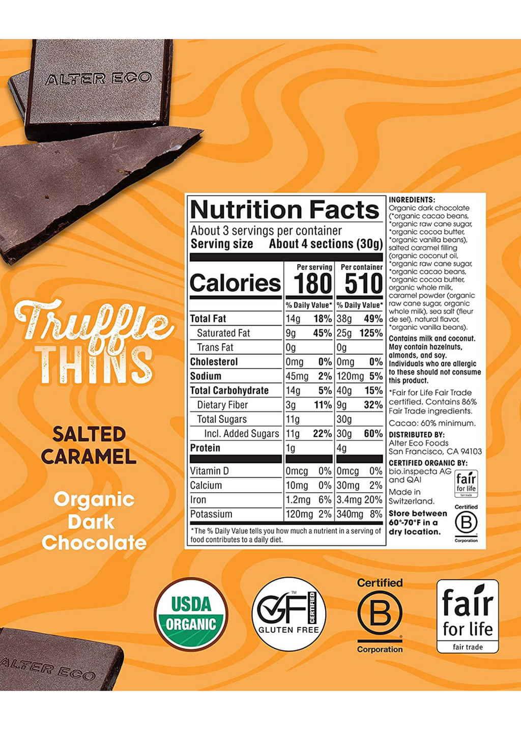 Salted Caramel Truffle Thins | 60% Cacao, Organic, Fair Trade