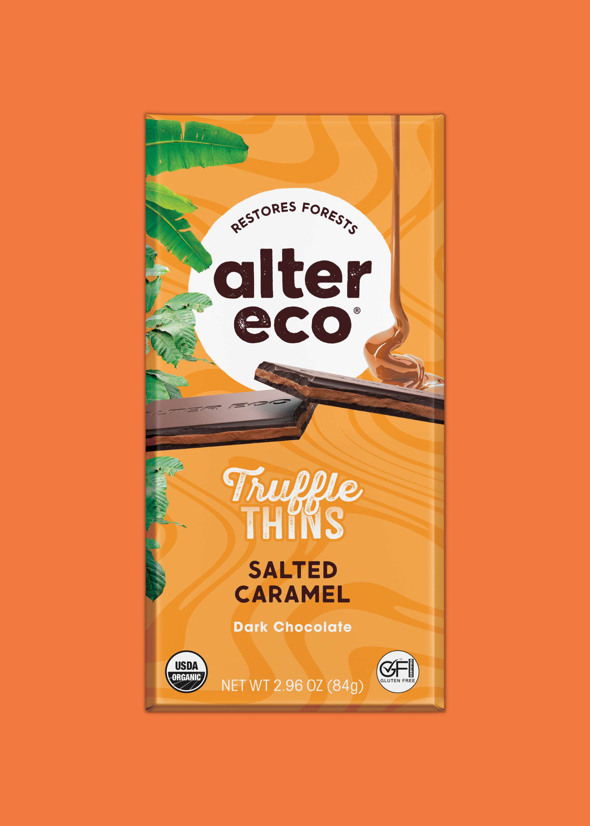 Alter Eco Organic Chocolate Truffle Thins Bar, Salted Caramel