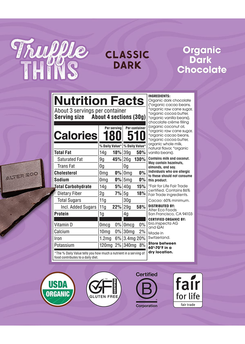 Classic dark truffle thins nutrition facts