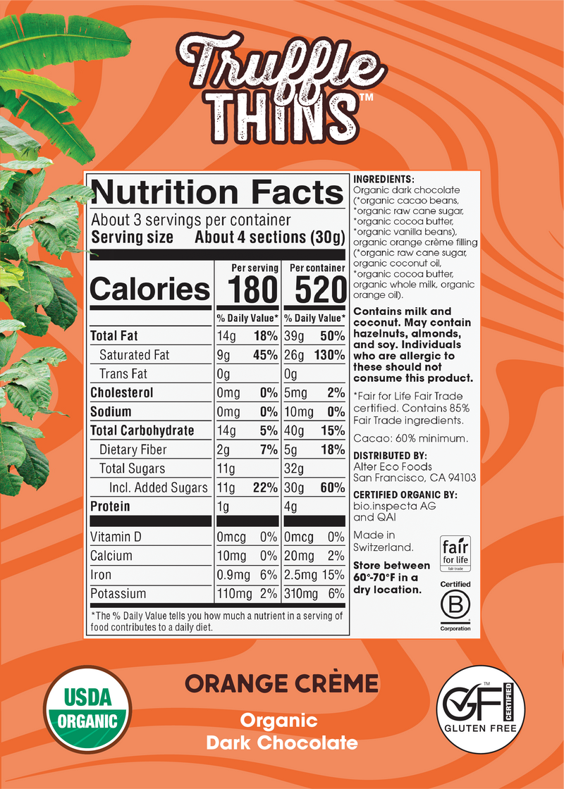 Orange Creme Truffle Thins Organic Dark chocolate facts