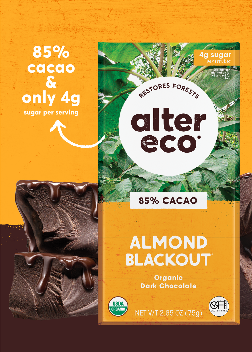 85% Cacao | Almond Blackout Chocolate Bar | Alter Eco Foods