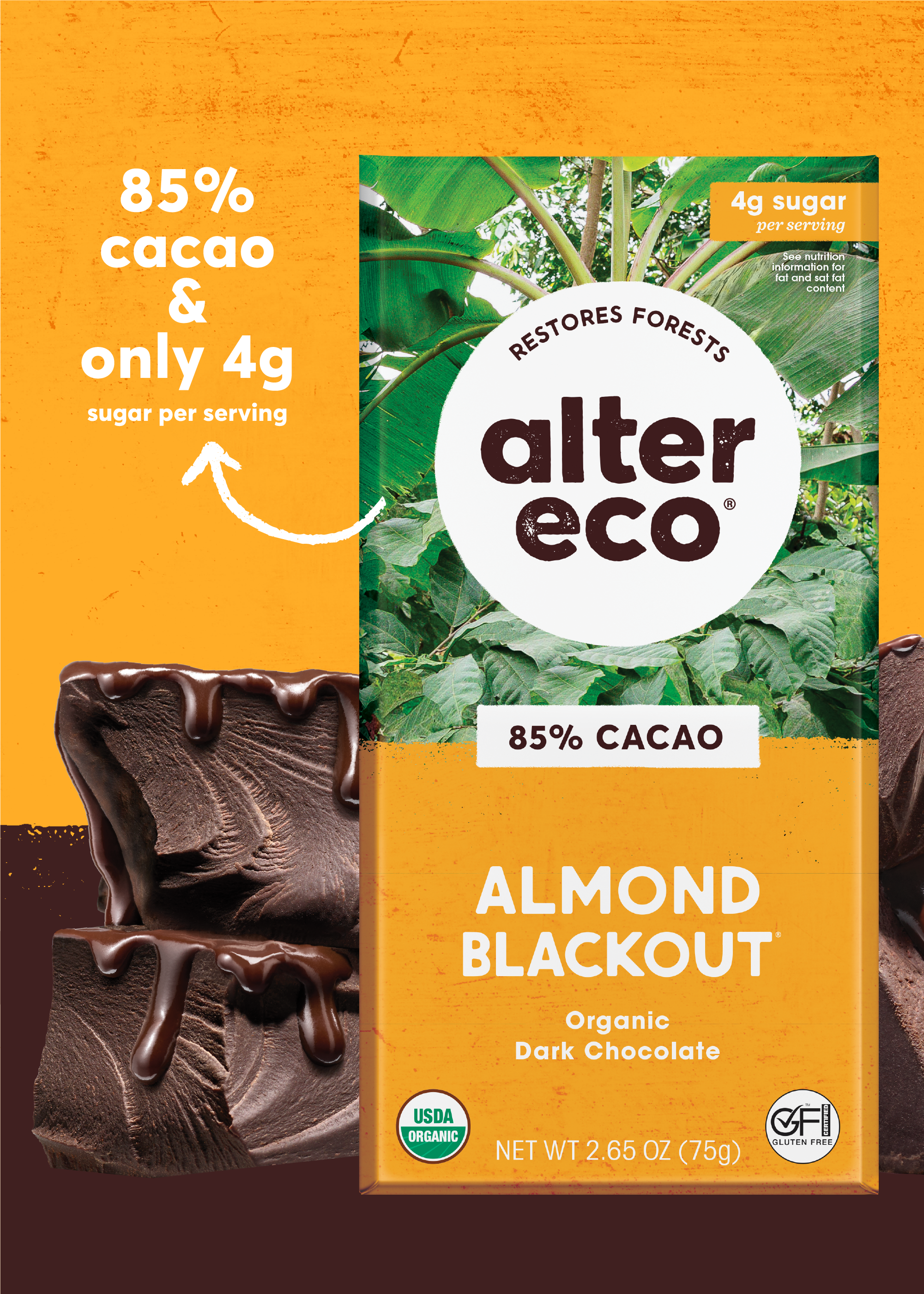 85% Cacao Almond Blackout Chocolate Bar Alter Eco Foods